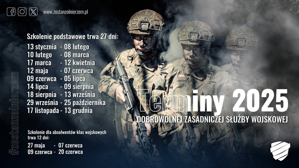 Terminy 2025 Dobrowolnej Zasadniczej Służby Wojskowej