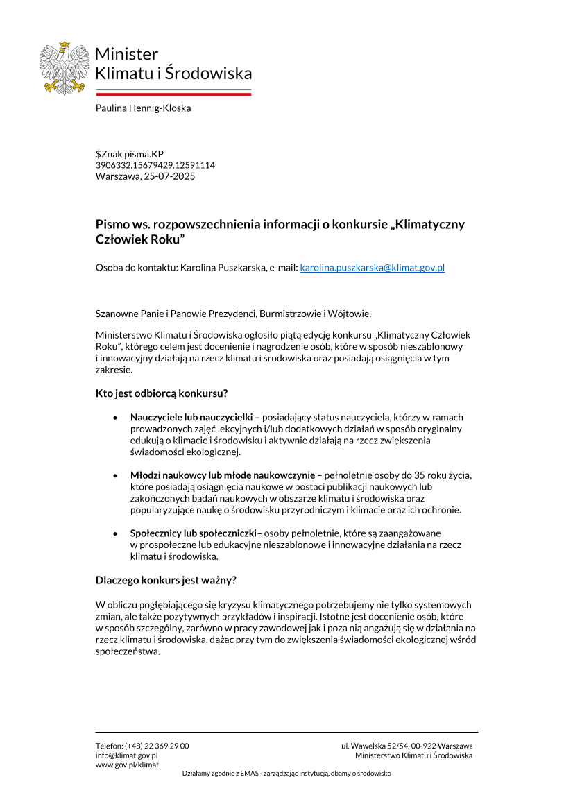 Konkurs Klimatyczny Człowiek Roku 2025