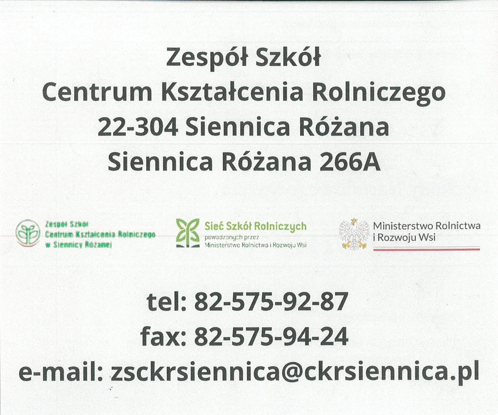 Zespół szkół Kształcenia rolniczego dane adresowe