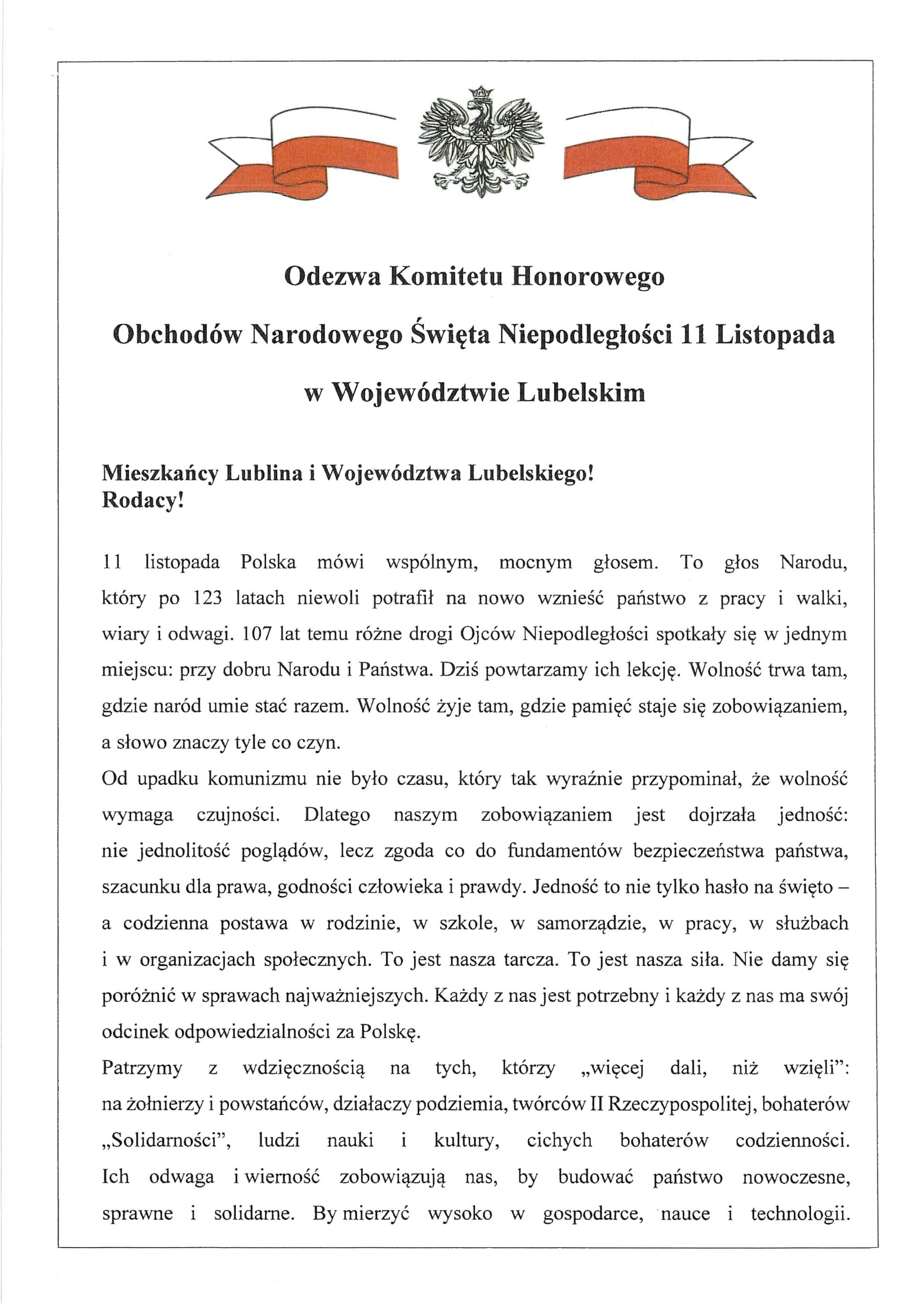 Odezwa Komitetu Honorowego