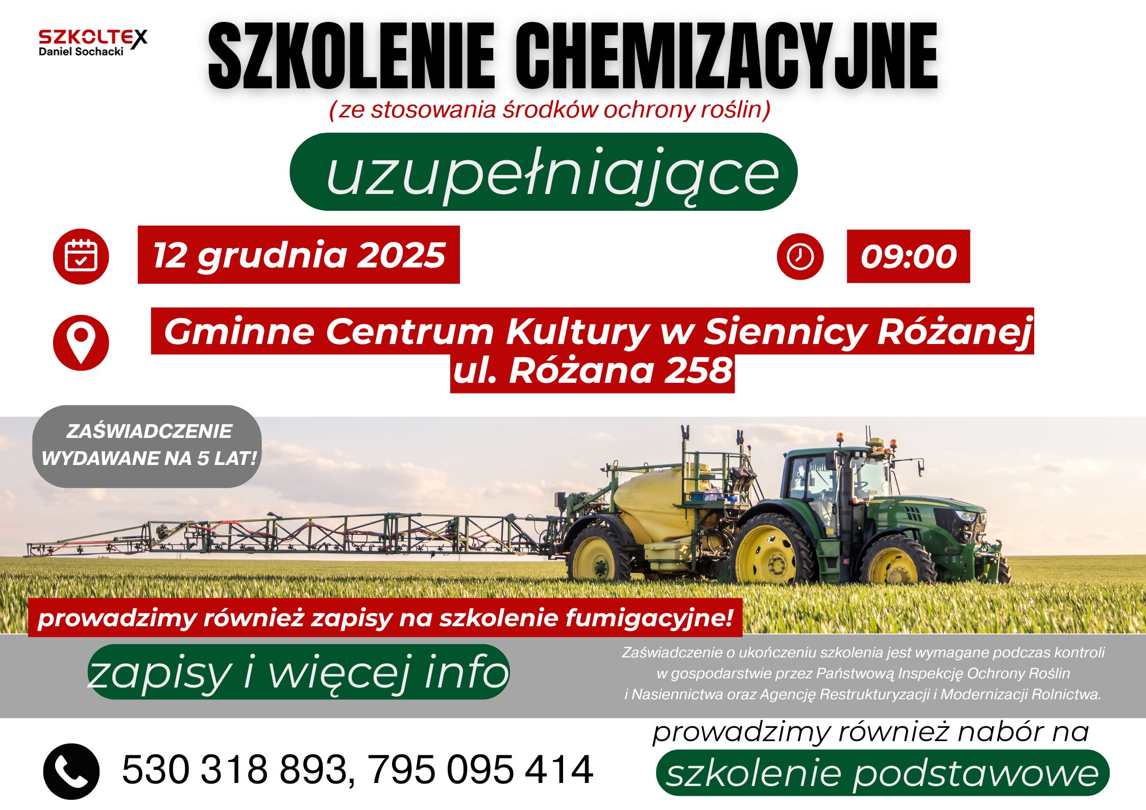 Plakat informujący o szkoleniu chemizacyjnym