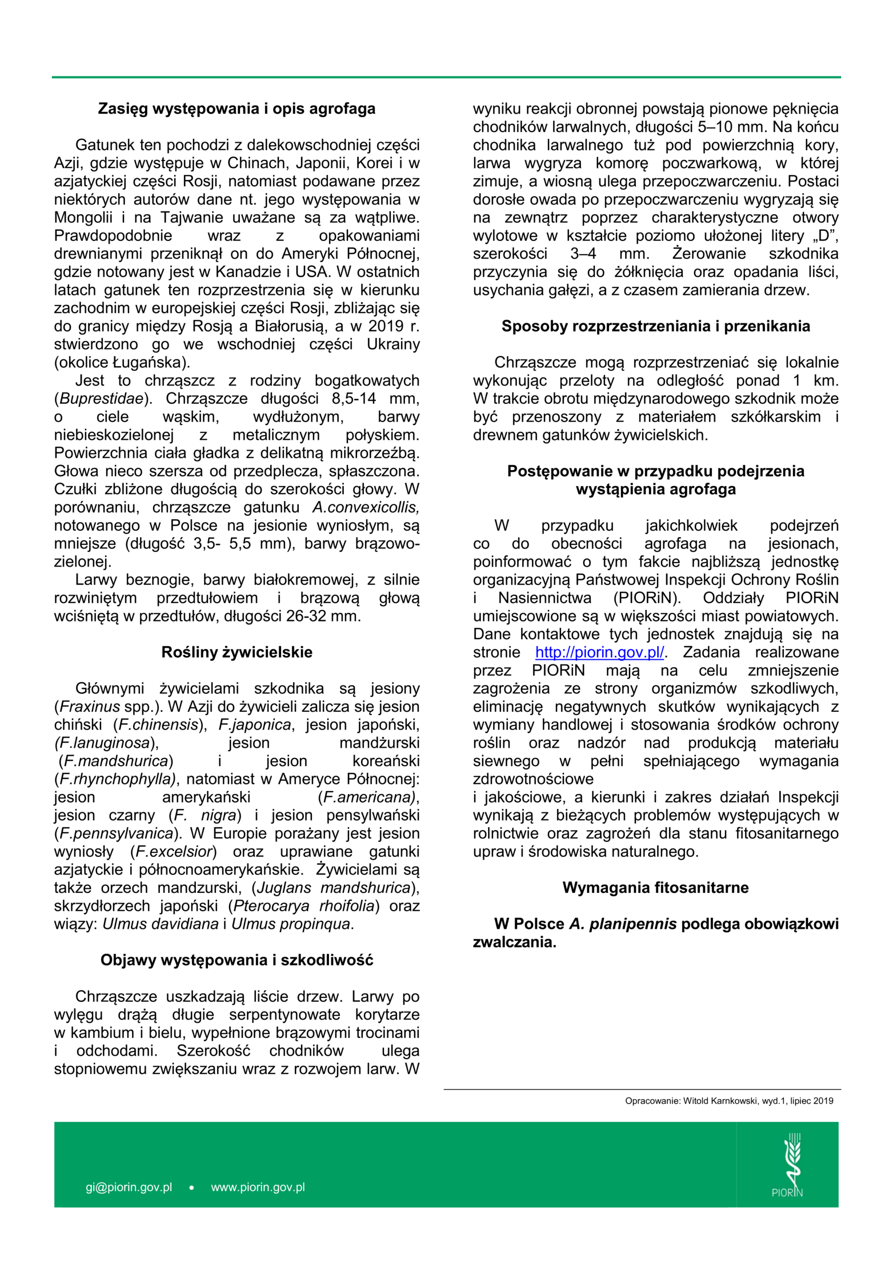ulotka informacyjna szkodnik jesiona